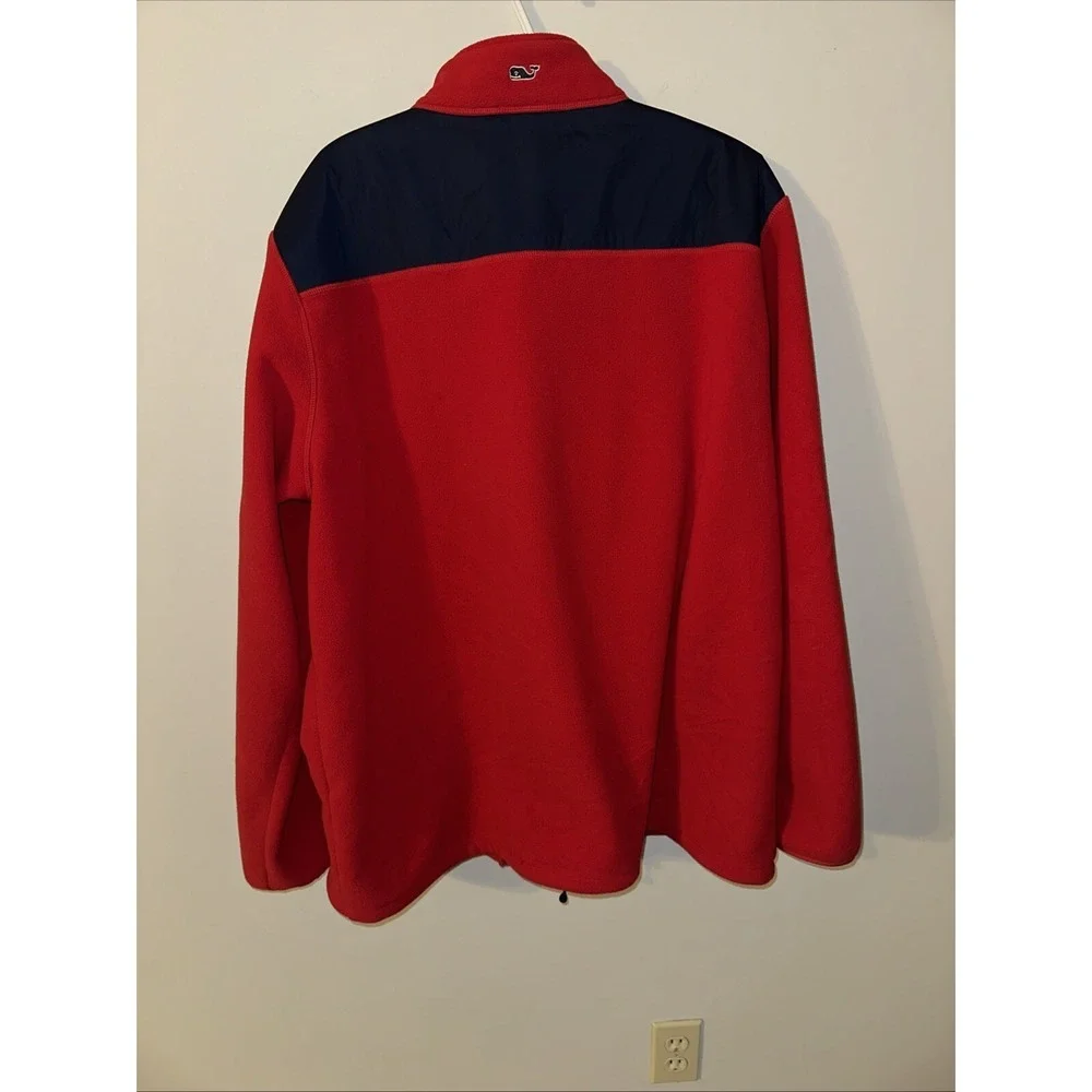 Vineyard Vines Full Zip Fleece Jacket Men's Red With Navy Blue Size XXL - Picture 10 of 11